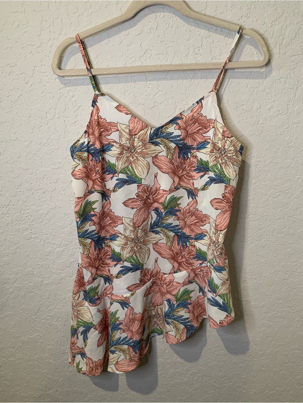 Hayden Floral Spaghetti Strap Cami in White with Coral & Blue